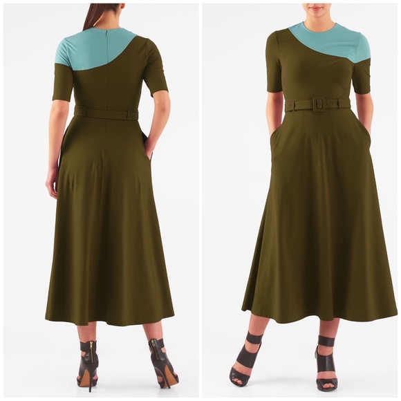 eshakti Dresses & Skirts - EUC eShakti Colorblock Cotton Stretch Midi Dress